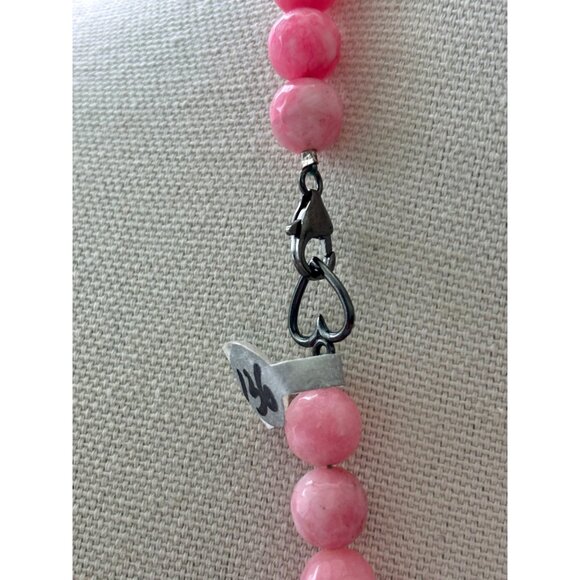 Pink & Black Beaded Necklace With Floral Cloisonné Beads & Silver Accents 14" Le - Picture 6 of 7